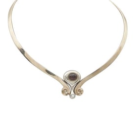 14k Yellow Gold Garnet and Diamond Collar Necklace