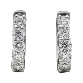 18k White Gold Diamond Huggie Hoop Earrings