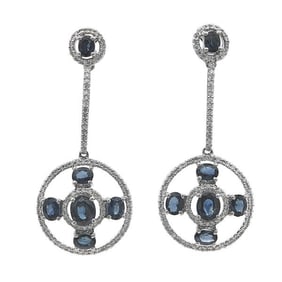 18k White Gold Sapphire and Diamond Articulated Drop Earrings