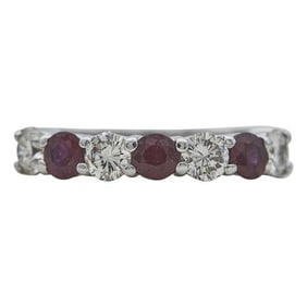 Platinum Alternating Ruby and Diamond 7 Stone Band Ring