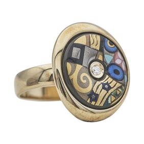 Frey Wille 18k Yellow Gold Diamond and Enamel Ring