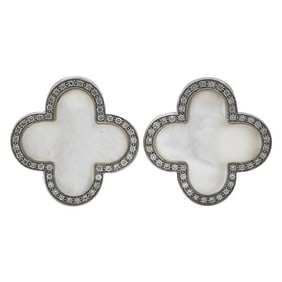 14k White Gold Mother-of-Pearl and Diamond Clover Earrings