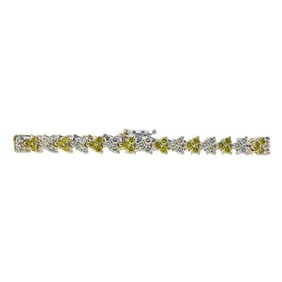 14k Yellow and White Gold Irradiated and Light Yellow Diamond Cluster Tennis Bracelet