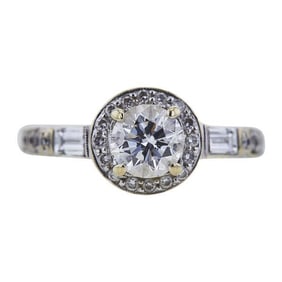 18k White Gold Round Diamond 1.01 carats Halo Engagement Ring