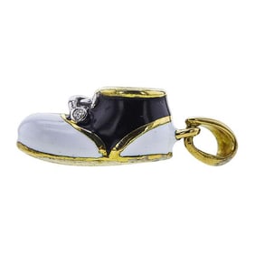 18k Yellow Gold Diamond and Enamel Shoe Charm Pendant
