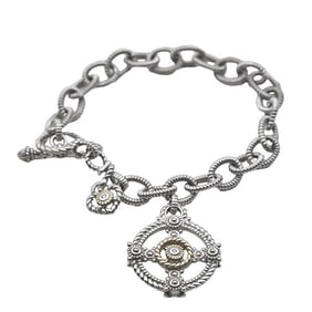 Judith Ripka Sterling Silver and 18k Yellow Gold Diamond Charm Bracelet