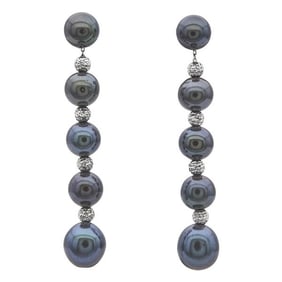 14k White Gold Graduated Tahitian Pearl Drop Earrings