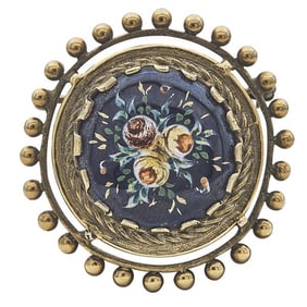 Vintage 14k Yellow Gold Enamel Floral Bouquet Brooch Pin