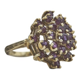 18k Yellow Gold Tiered Ruby Cluster Ring