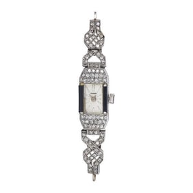 Art Deco Türler Platinum Diamond and Black Onyx Watch Head, circa 1915