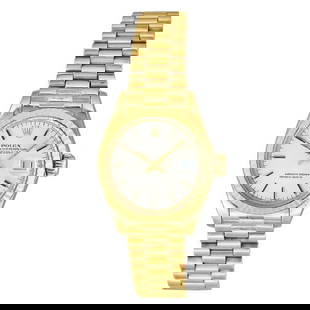 Rolex Datejust 18k Yellow Gold Watch Ref. 6917, circa 1974: CASE MATERIAL: 18k Yellow Gold. BRACELET: 18k Yellow Gold. Fits approx. 6 inch wrist. CASE SIZE (mm): 26. BEZEL: 18k Yellow Gold. MOVEMENT TYPE: Automatic. DIAL COLOR: Silver. CRYSTAL: Acrylic. CRYSTA