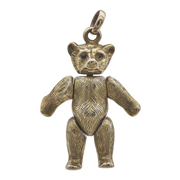 14k Yellow Gold Articulated Teddy Bear Pendant Charm