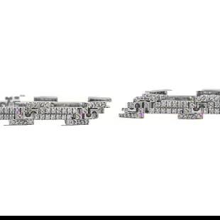 14k White Gold Diamond and Ruby Square Link Bracelet: Diamonds weighing approx. 3.70 ctw. Bracelet length 7 inches. Stamped BG, 14K. 24.6 grams. Gemstones have not been graded for color and clarity, and tested for clarity and color enhancement, unless st