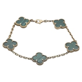 Van Cleef and Arpels 18k Yellow Gold Malachite 5 Motif Bracelet