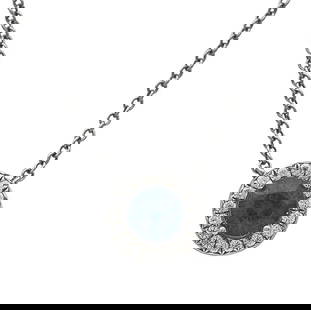 Tiffany & Co. Soleste Platinum Diamond and Sapphire Pendant Necklace: Diamonds weighing approx. 0.09 ctw. Necklace length 16 inches. Signed Tiffany & Co., Pt950. 3.8 grams. Gemstones have not been graded for color and clarity, and tested for clarity and color enhanc