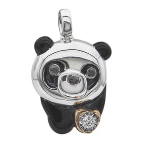 18k White and Yellow Gold Black and Colorless Diamond and Enamel Panda Pendant Charm