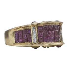 18k Yellow Gold Invisible-Set Ruby and Diamond Ring