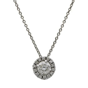 18k White Gold Diamond Halo Pendant Necklace