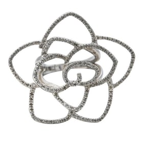 14k White Gold Diamond Openwork Rose Flower Ring