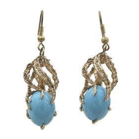 14k Yellow Gold Turquoise Organic Branch Drop Earrings