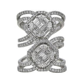 18k White Gold Mixed-Cut Diamond Multi Band Ring