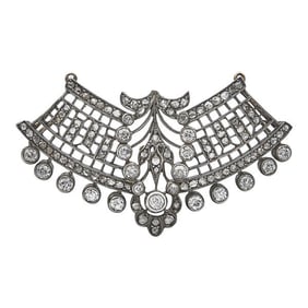 Silver and 14k Yellow Gold Round and Rose-Cut Diamond Slide Pendant