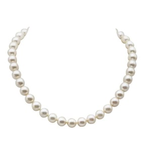 Single Strand 9mm Akoya Pearl Necklace with 14k Yellow Gold Jade and Diamond Clasp