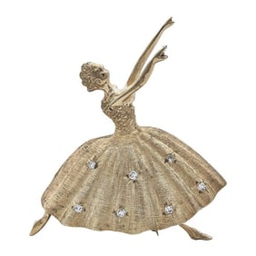 14k Yellow Gold Diamond Ballerina Dancer Brooch Pin