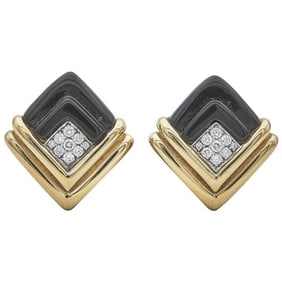 Turi 18k Yellow Gold Diamond and Black Onyx Earrings