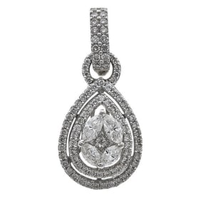 18k White Gold Mixed-Cut Diamond Illusion Cluster Double Halo Pendant
