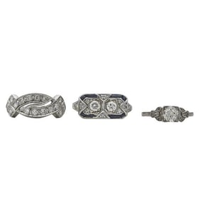 Set of 3 Vintage Diamond and Sapphire Platinum Engagement Rings