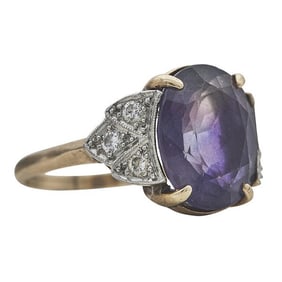 14k Yellow Gold and Platinum Oval Cut Amethyst and Diamond Ring