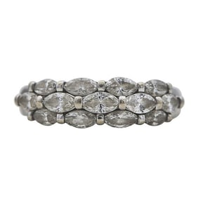 Damiani 18k White Gold Three Row Marquise-Shaped Diamond Band Ring