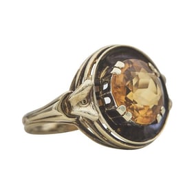 14k Yellow Gold Round-Cut Citrine Ring