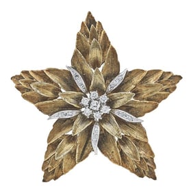 Leon 18k Yellow and White Gold Diamond Feathered Star Convertible Brooch Pendant