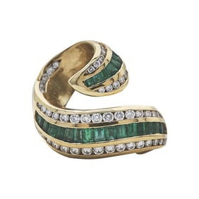Charles Krypell 18k Yellow Gold Diamond and Emerald Ribbon Slide Pendant