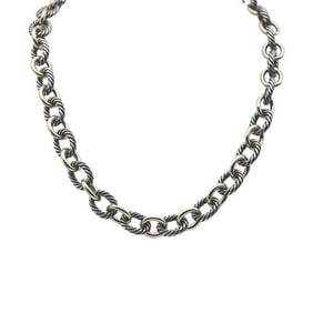 David Yurman Cable Sterling Silver and 18k Yellow Gold Oval Link Chain Necklace