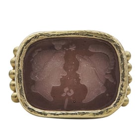 Elizabeth Locke 18k Yellow Gold Glass Intaglio Double Portrait Ring