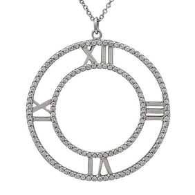 Tiffany & Co. Atlas 18k White Gold Diamond Openwork Medallion Pendant Necklace