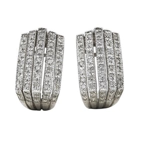 14k White Gold Diamond Geometric Tiered J Hoop Earrings