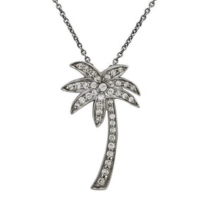 Tiffany & Co. Platinum Diamond Palm Tree Charm Pendant Necklace