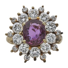 14k Yellow Gold Ruby and Diamond Cluster Halo Ring
