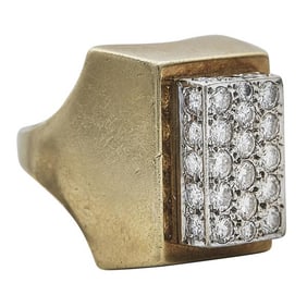 18k Yellow and White Gold Diamond Square Ring