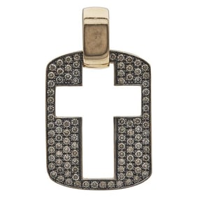 18k Yellow Gold Pavé Light Brown Diamond Cross Pendant
