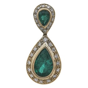 18k Yellow Gold Pear-Shaped Emerald and Diamond Drop Pendant