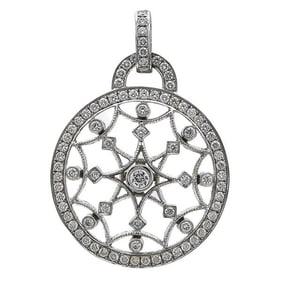 18k White Gold Diamond Openwork Mandala Medallion Pendant