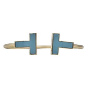 Tiffany & Co. Tiffany T Wide 18k Yellow Gold Turquoise Wire Bangle Bracelet