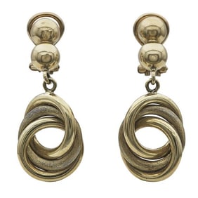 18k Yellow Gold Intertwined Circle Dangle Drop Earrings