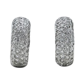 18k White Gold Pavé Diamond Huggie Hoop Earrings