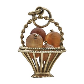 18k Yellow Agate Bead Basket Charm Pendant